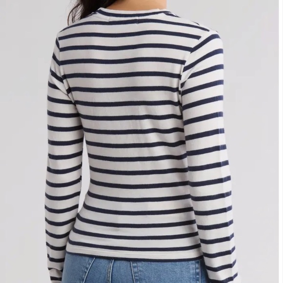 Joe’s Women’s Navy Striped Long Sleeve Wrap Front Top Size X-Small - Picture 2 of 11